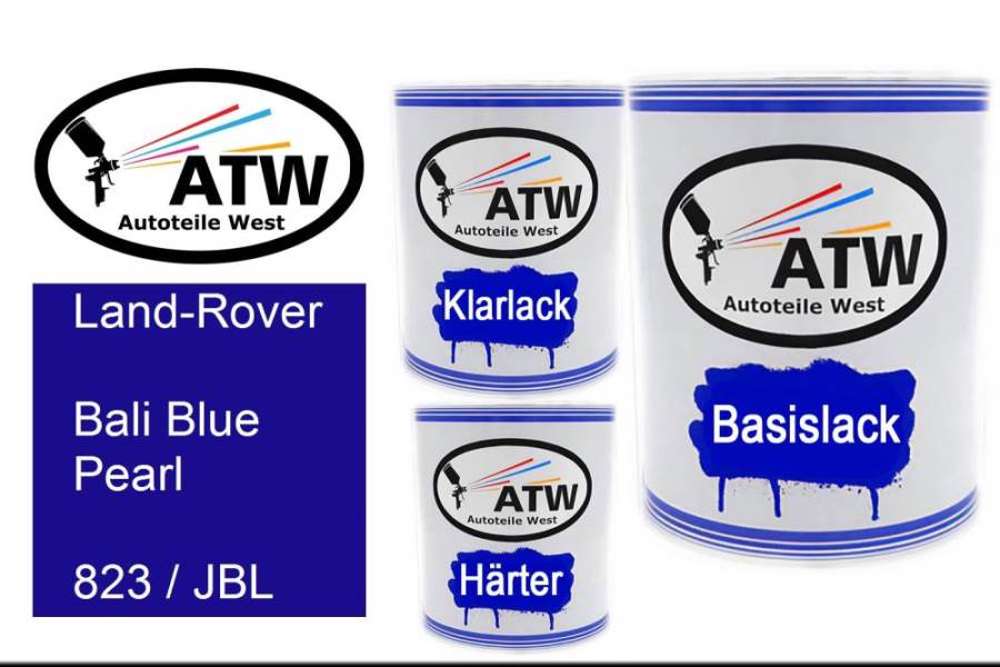 Land-Rover, Bali Blue Pearl, 823 / JBL: 1L Lackdose + 1L Klarlack + 500ml Härter - Set, von ATW Autoteile West.